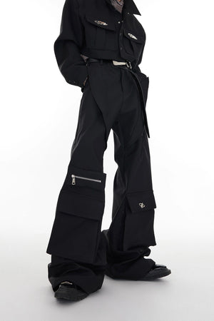 Black High-Waisted Paneled Utility Trousers - Black
