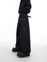 Black Wide-Leg Tailored Trousers with Embossed Detail - Black