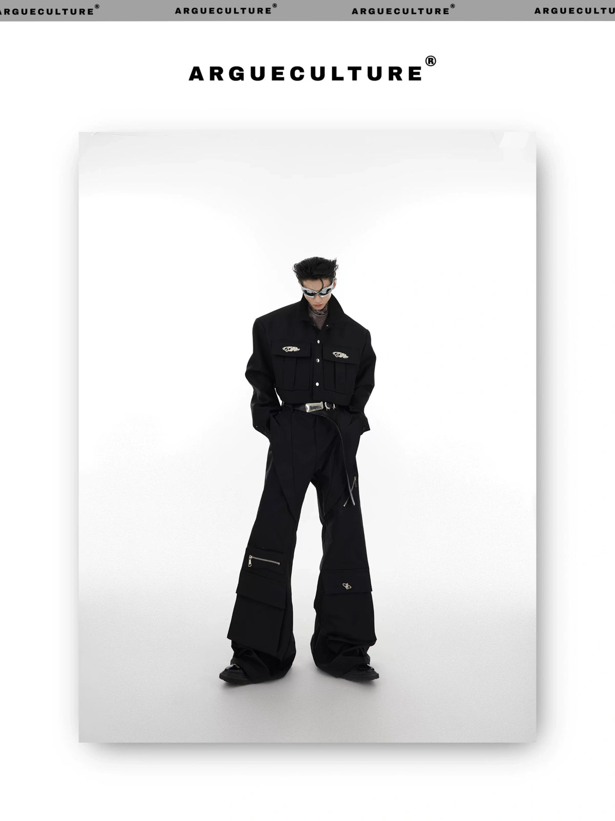 Black Cropped Utility Pocket Jacket | Unisex - description image 4