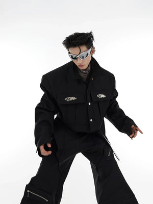 Black Cropped Utility Pocket Jacket | Unisex - main image 1