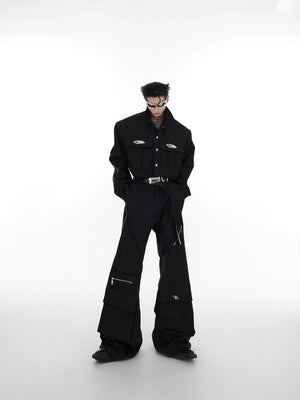 Black Cropped Utility Pocket Jacket | Unisex - main image 5