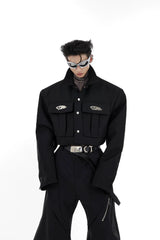 Black Cropped Utility Pocket Jacket | Unisex - Black