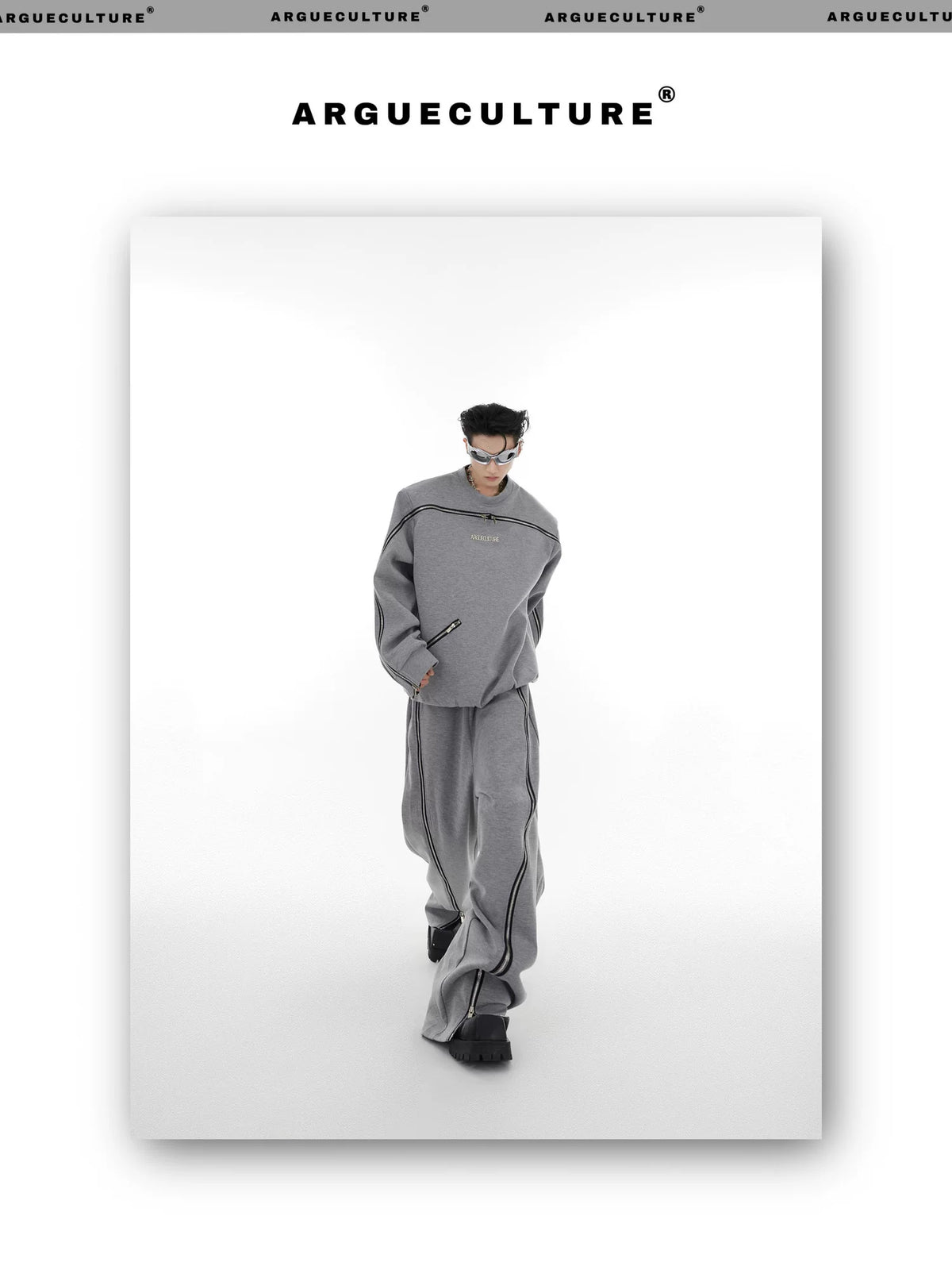 Asymmetric Full-Zip Crewneck Sweatshirt | Loose Fit - description image 5