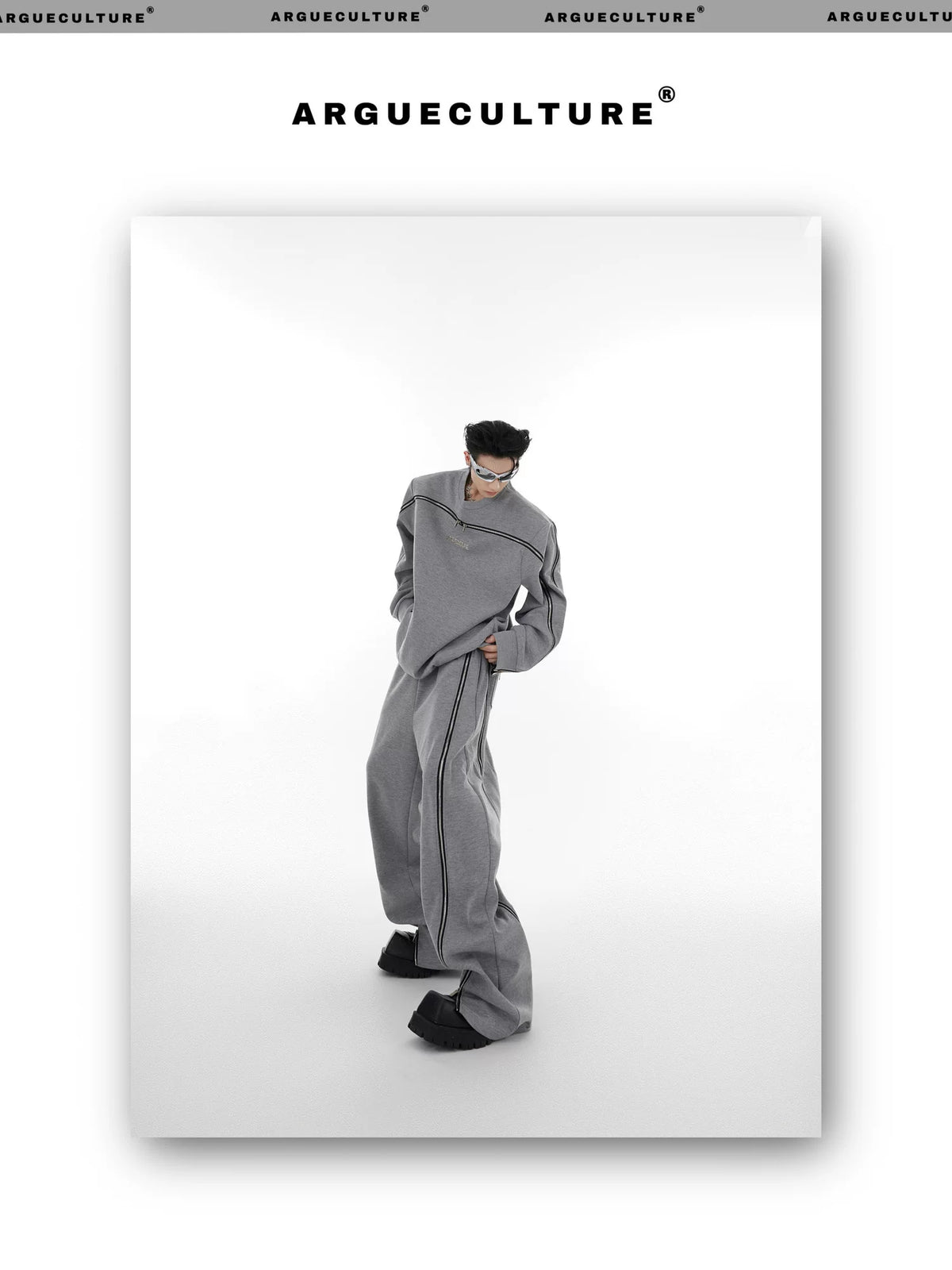 Asymmetric Full-Zip Crewneck Sweatshirt | Loose Fit - description image 7