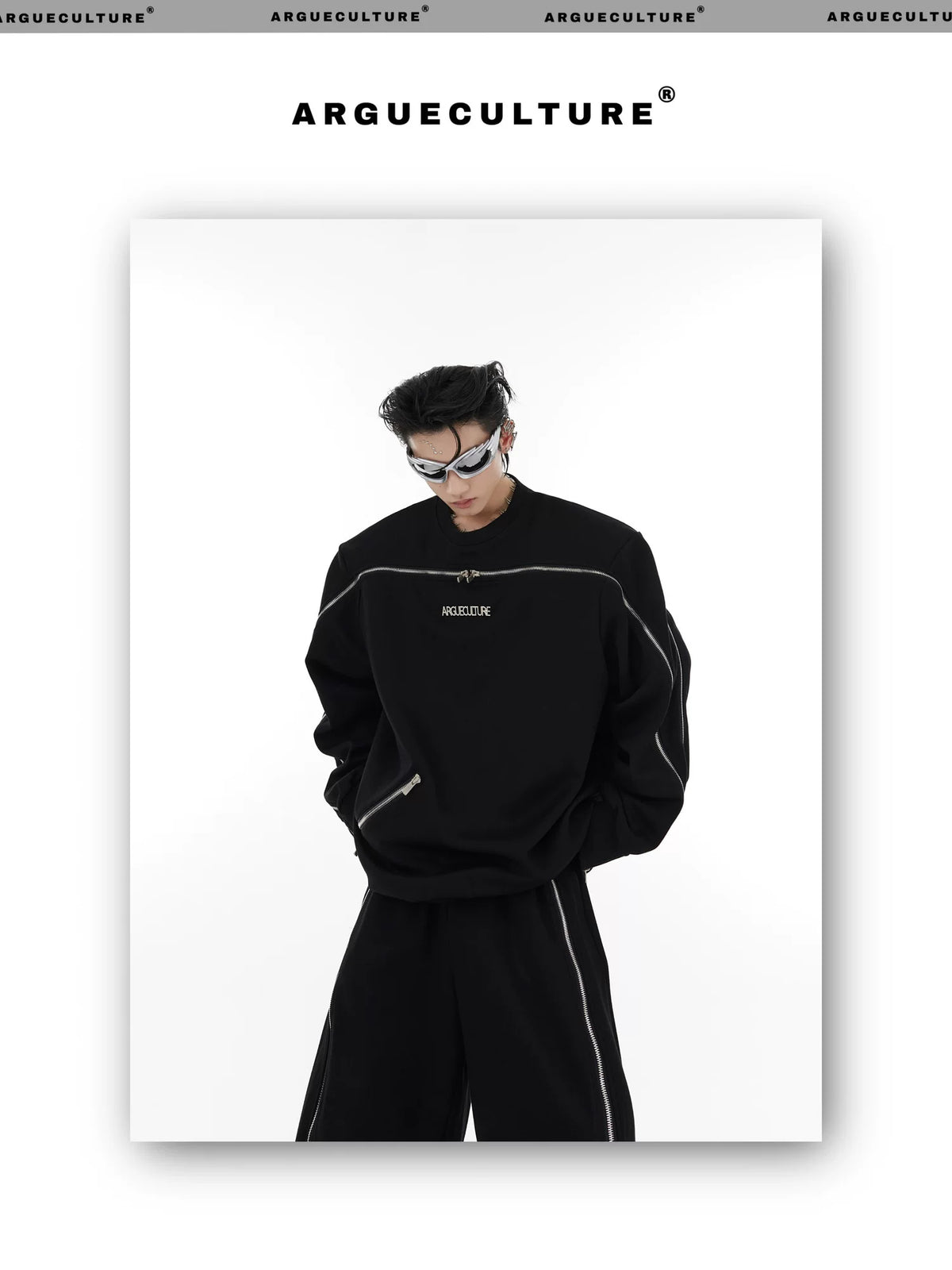 Asymmetric Full-Zip Crewneck Sweatshirt | Loose Fit - description image 9
