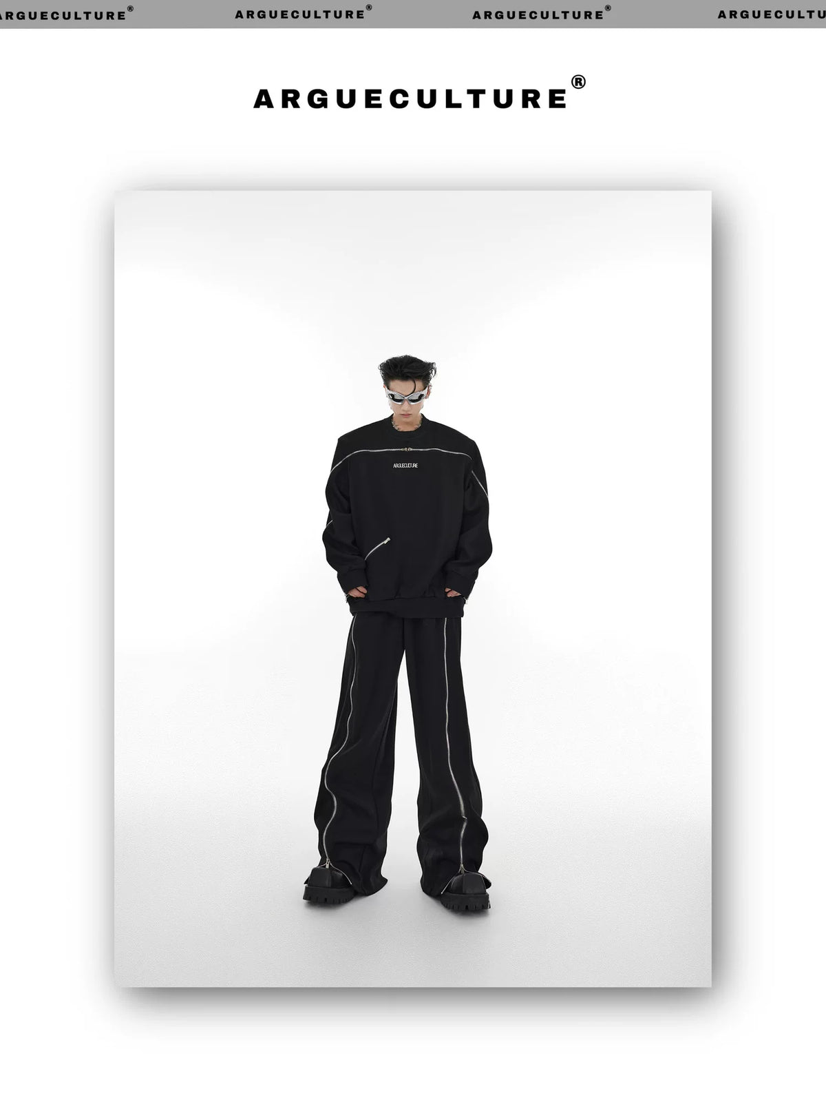 Asymmetric Full-Zip Crewneck Sweatshirt | Loose Fit - description image 10