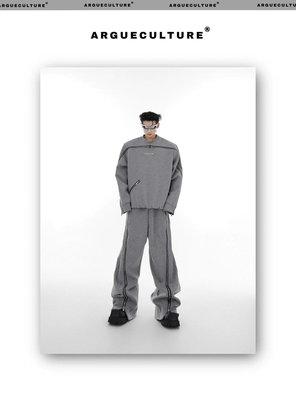 Asymmetric Full-Zip Crewneck Sweatshirt | Loose Fit - description image 11