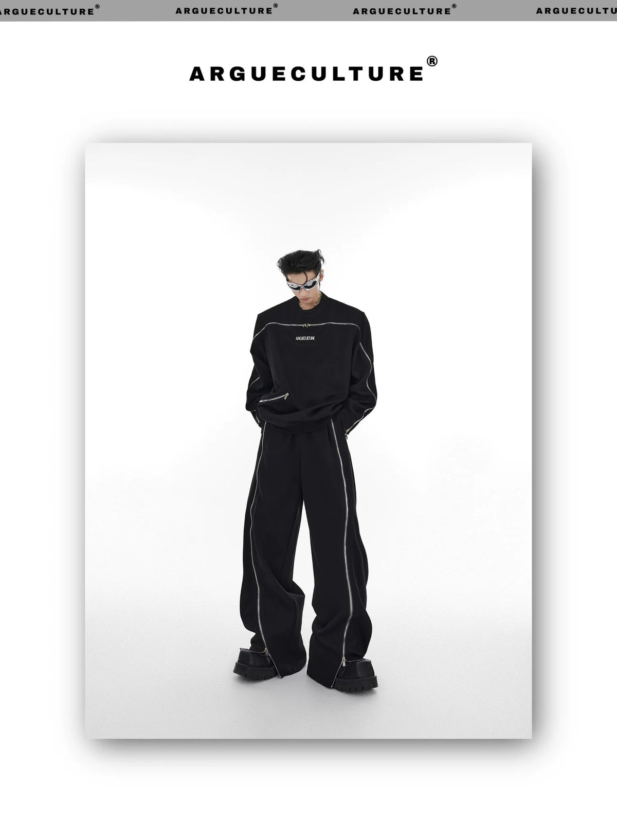 Asymmetric Full-Zip Crewneck Sweatshirt | Loose Fit - description image 12