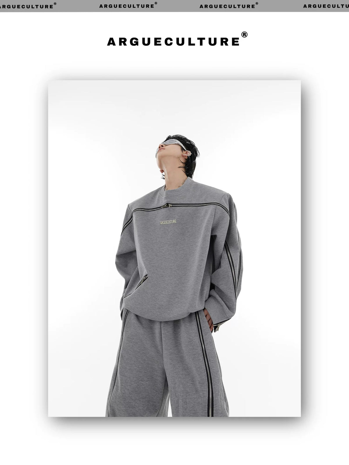 Asymmetric Full-Zip Crewneck Sweatshirt | Loose Fit - description image 16