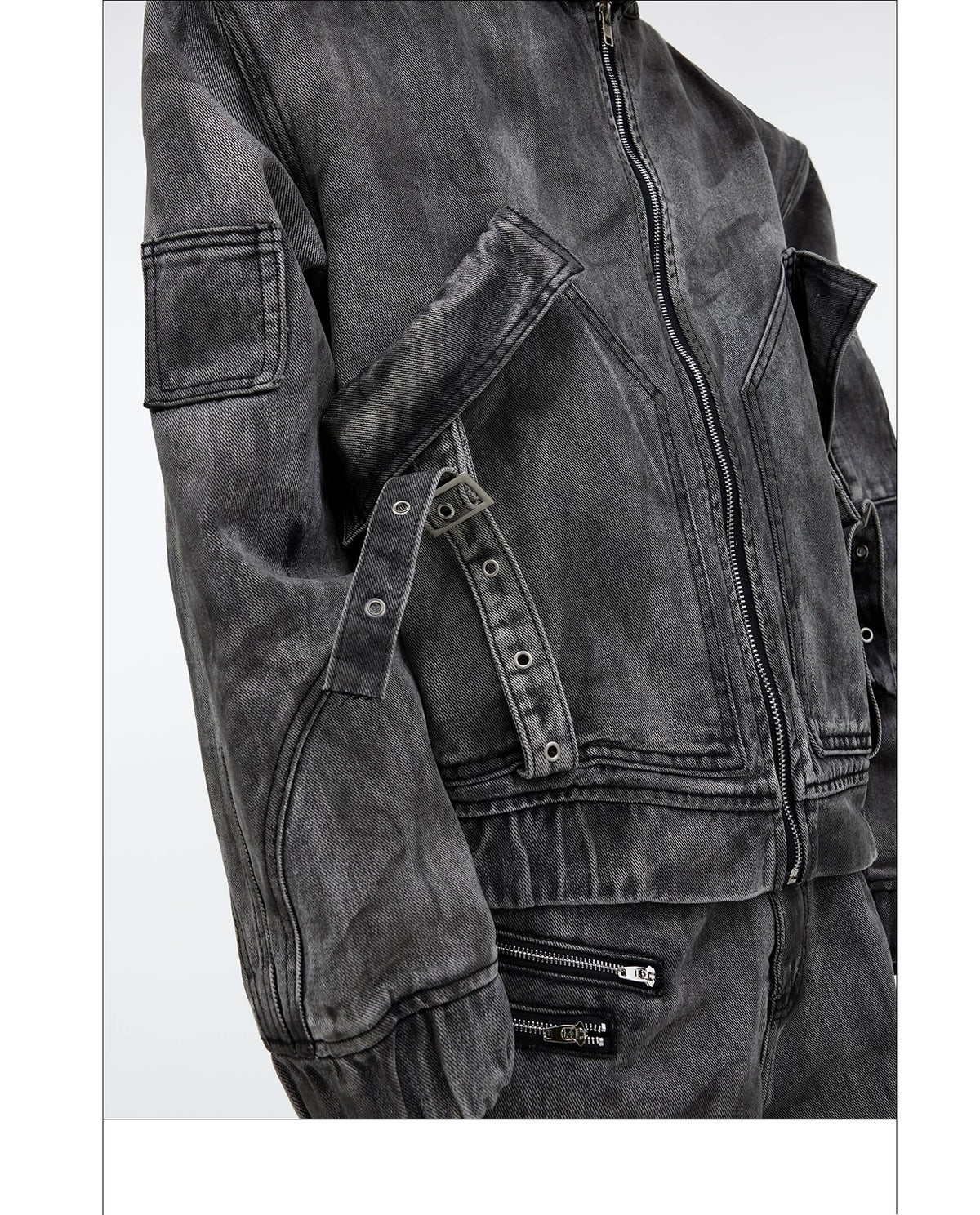 Distressed Gray Denim Utility Jacket and Pants Set - description image 7