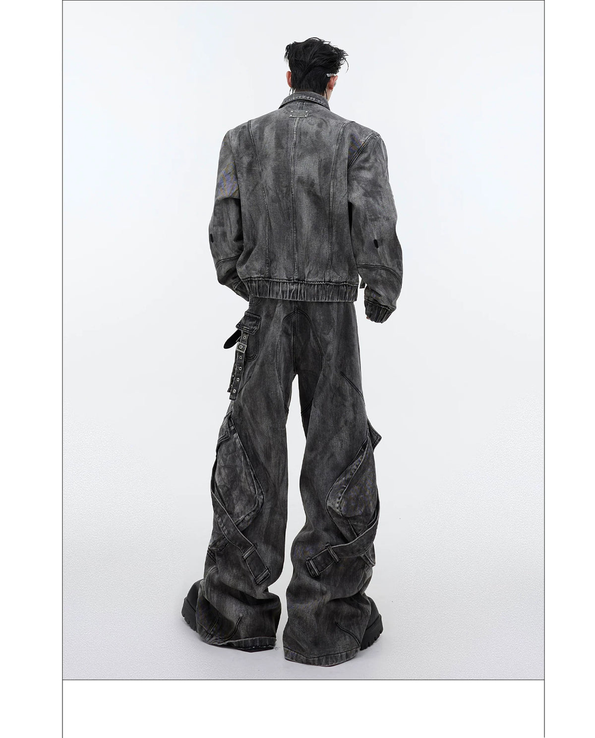 Distressed Gray Denim Utility Jacket and Pants Set - description image 10