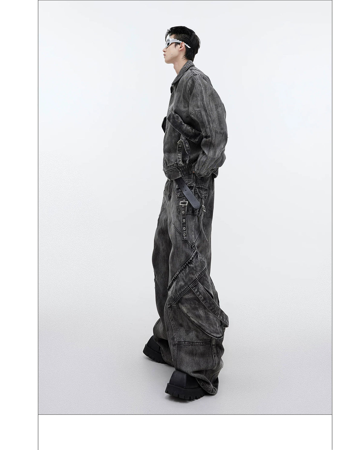 Distressed Gray Denim Utility Jacket and Pants Set - description image 11