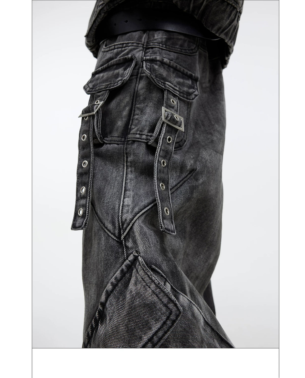 Distressed Gray Denim Utility Jacket and Pants Set - description image 17