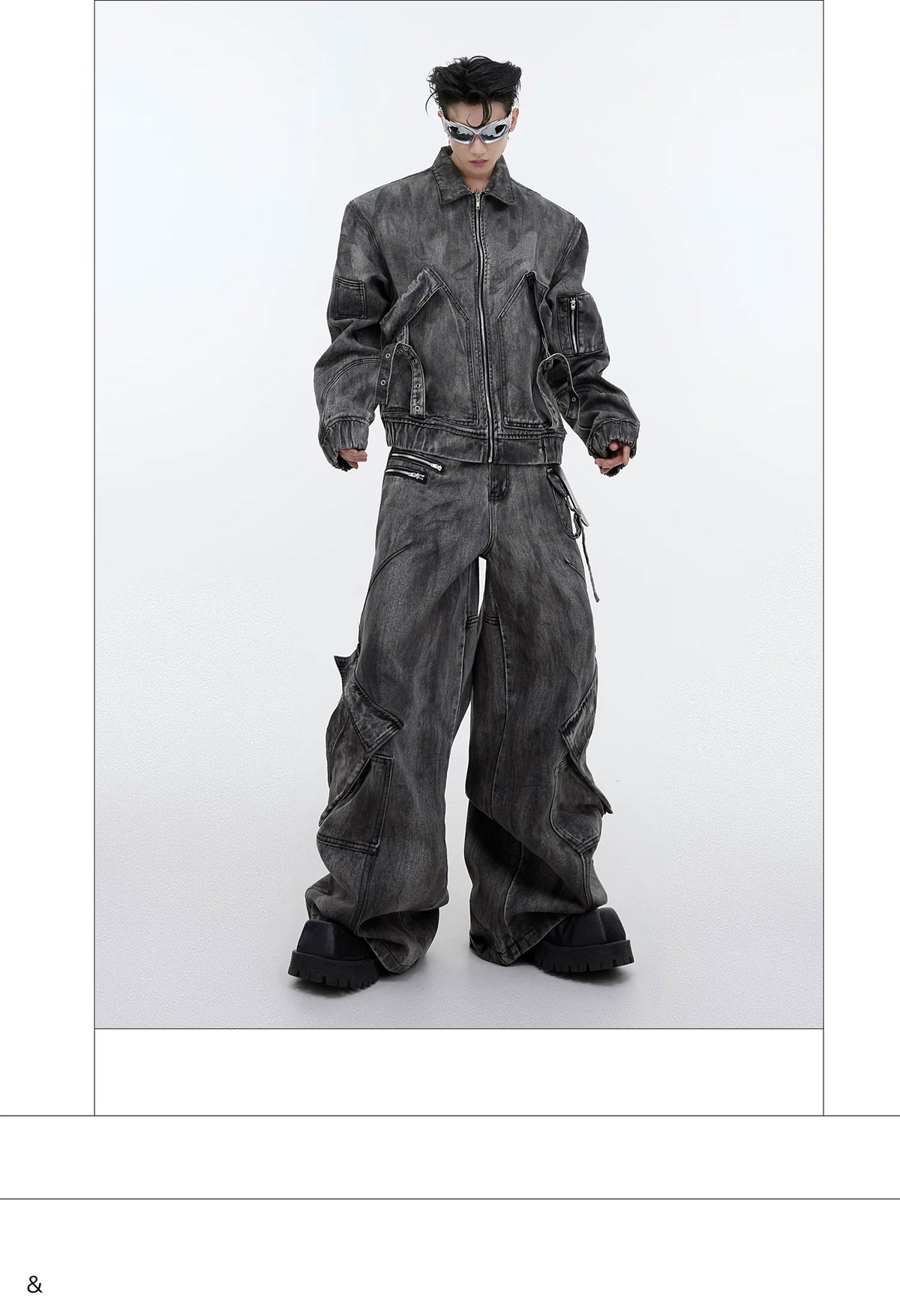 Distressed Gray Denim Utility Jacket and Pants Set - description image 19