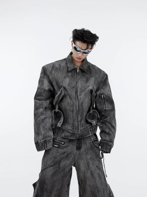 Distressed Gray Denim Utility Jacket and Pants Set - main image 2