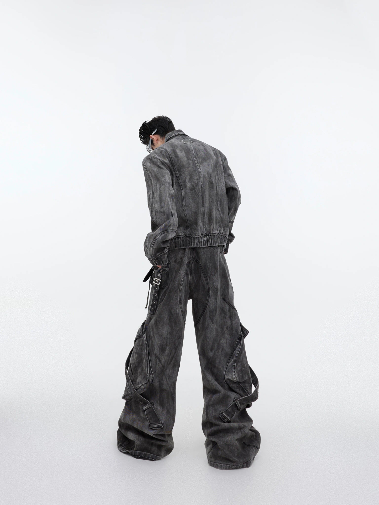 Distressed Gray Denim Utility Jacket and Pants Set - main image 4