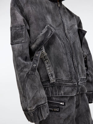 Distressed Gray Denim Utility Jacket and Pants Set - main image 5