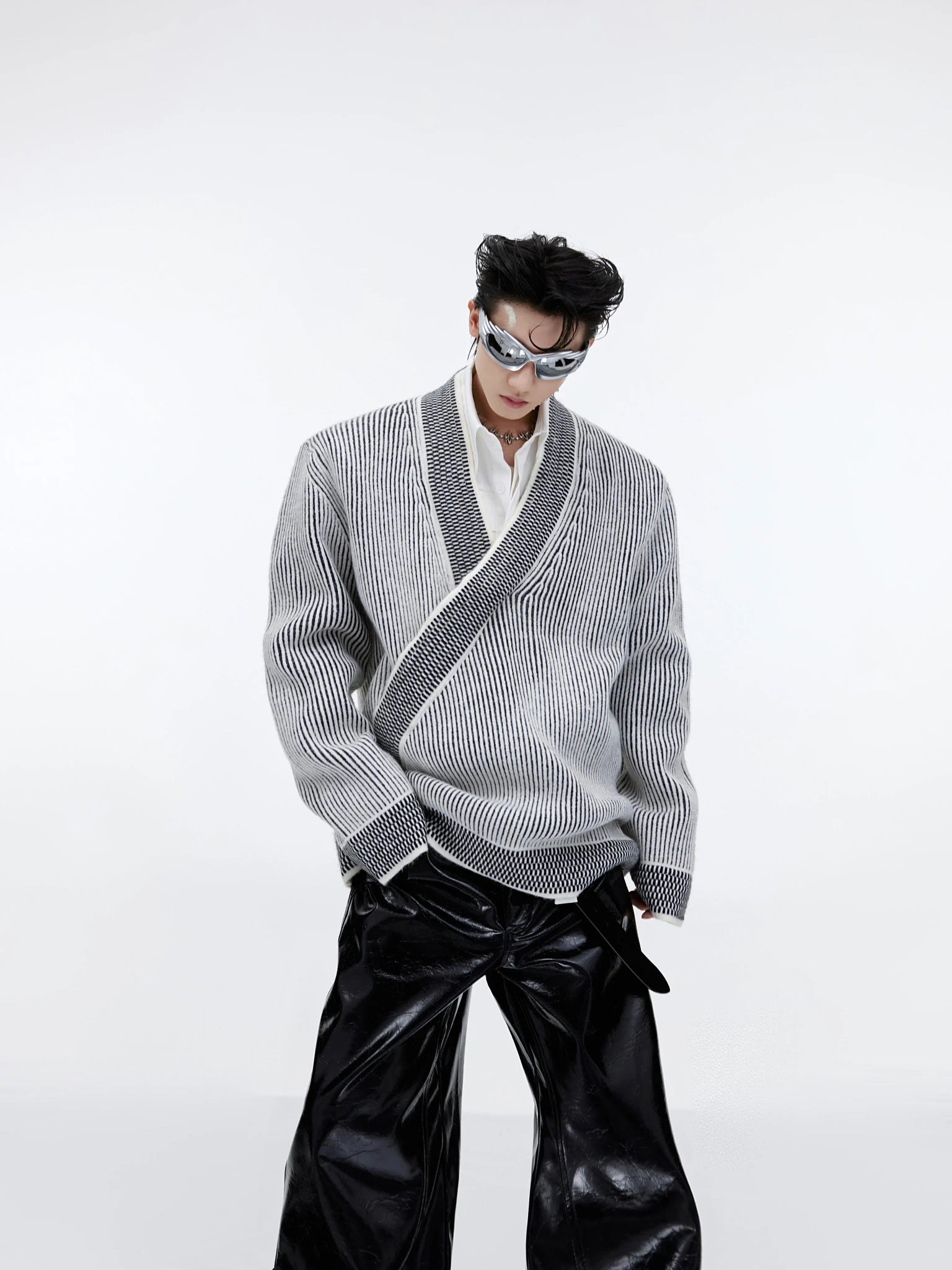 Red V-Neck Cotton Cardigan with Asymmetric Front - main image 1