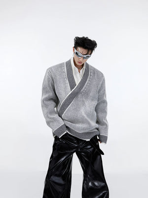 Red V-Neck Cotton Cardigan with Asymmetric Front - main image 1