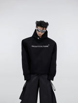 Loose Cotton Hooded Sweatshirt with Dimensional Print - Black