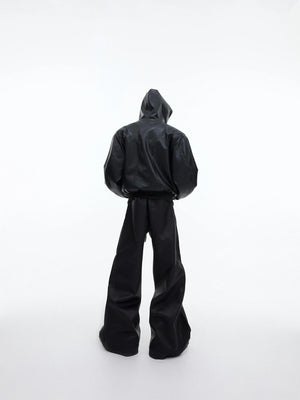 Asymmetric Zip Hooded Faux Leather Jacket, Loose Fit - main image 3