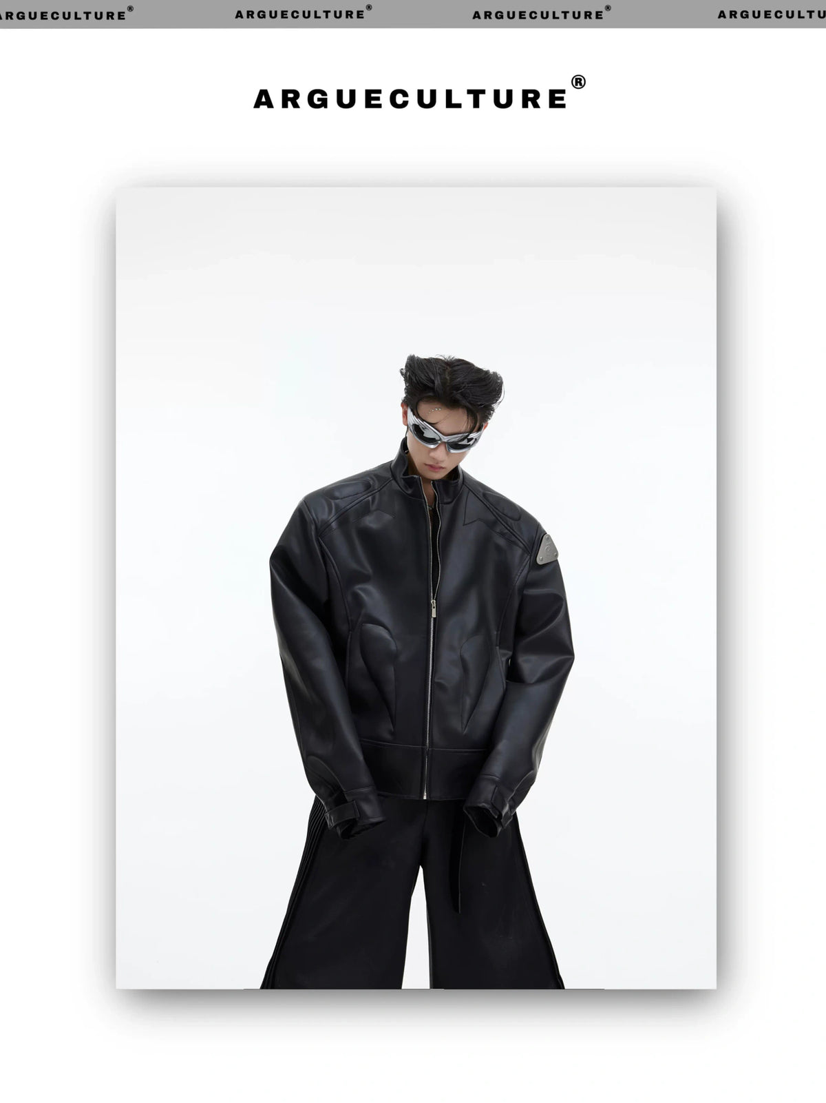 Cropped PU Leather Jacket with Metal Graphic Detail - description image 3