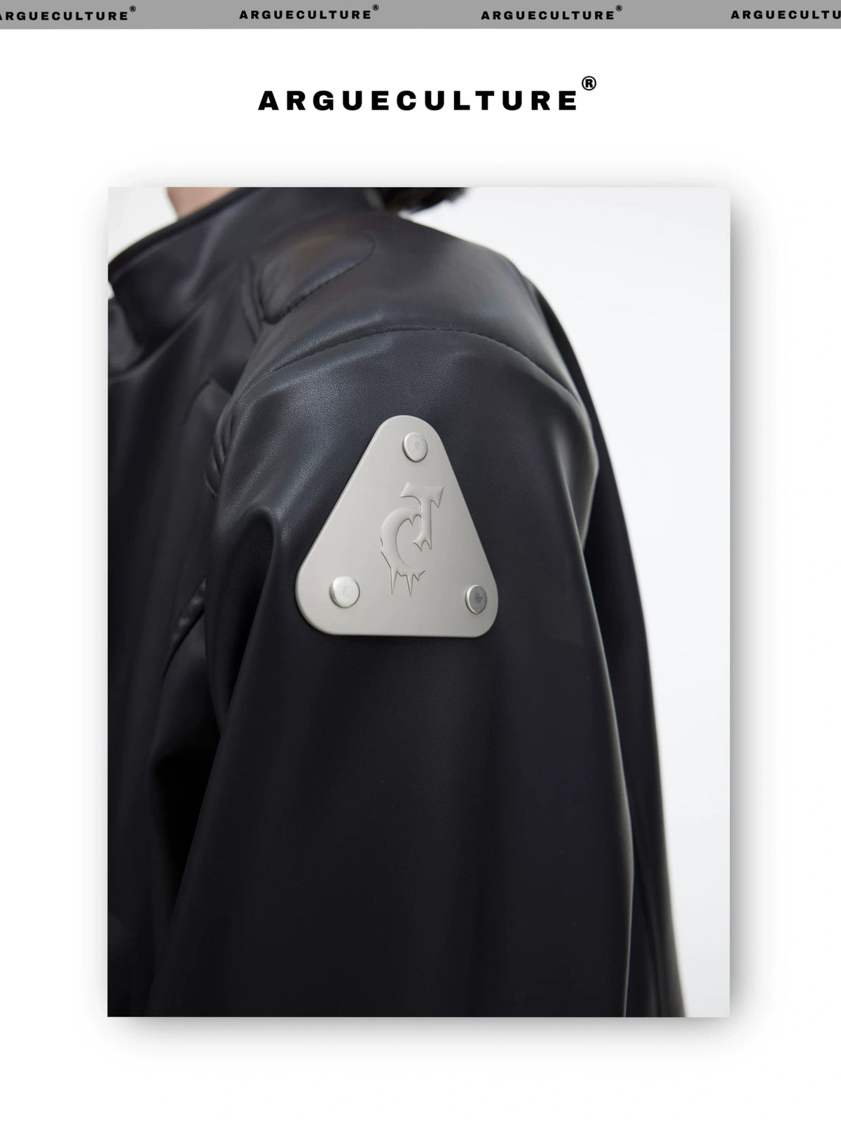 Cropped PU Leather Jacket with Metal Graphic Detail - description image 5