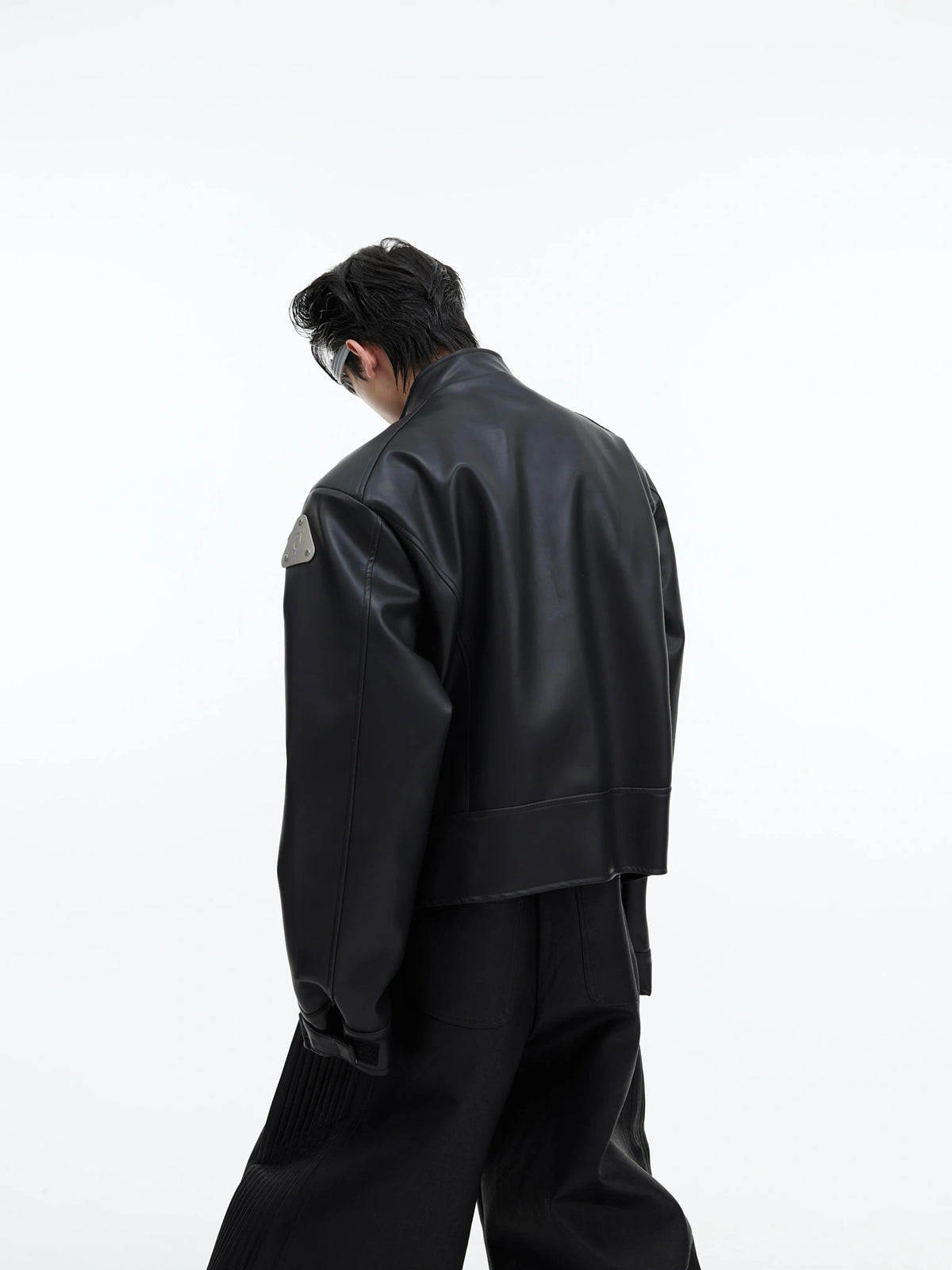 Cropped PU Leather Jacket with Metal Graphic Detail - main image 4