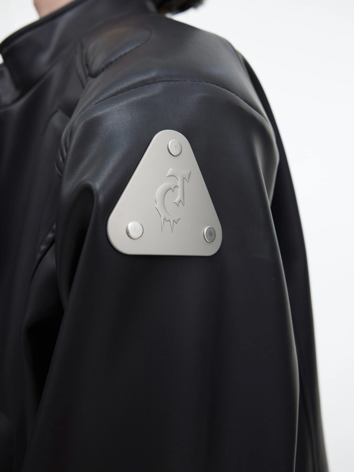 Cropped PU Leather Jacket with Metal Graphic Detail - main image 5