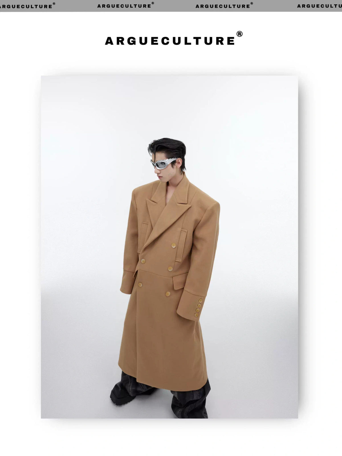 Longline Wool-Blend Overcoat with Padded Shoulders - description image 2