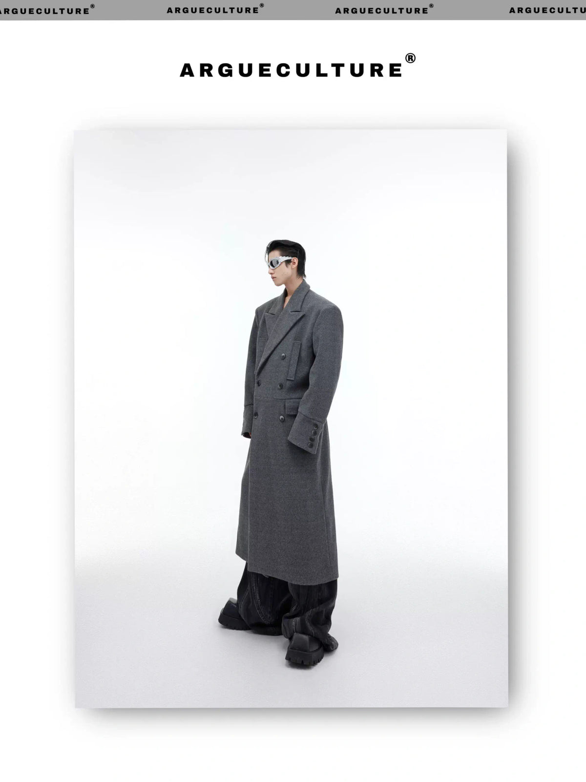Longline Wool-Blend Overcoat with Padded Shoulders - description image 4