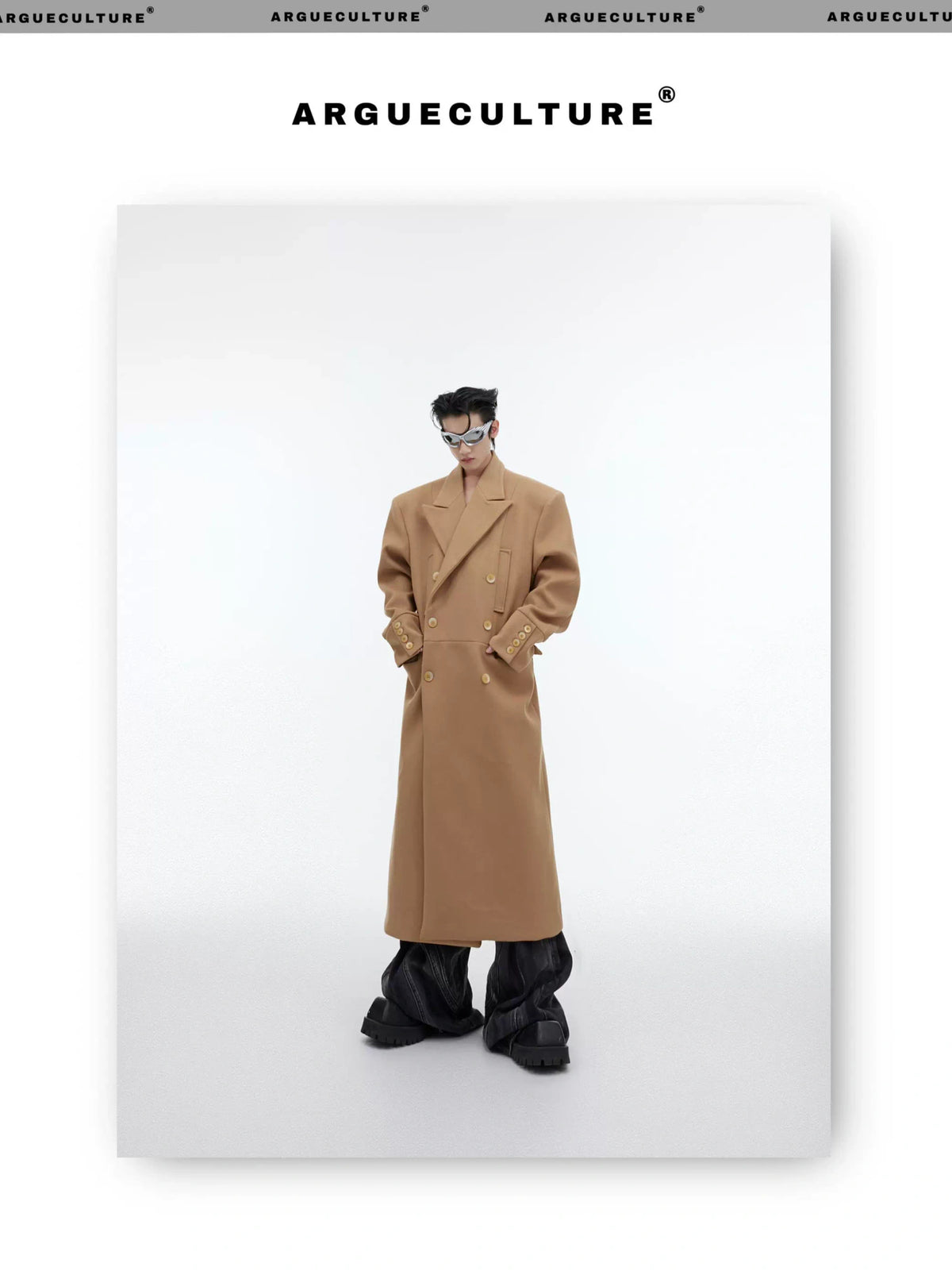 Longline Wool-Blend Overcoat with Padded Shoulders - description image 5