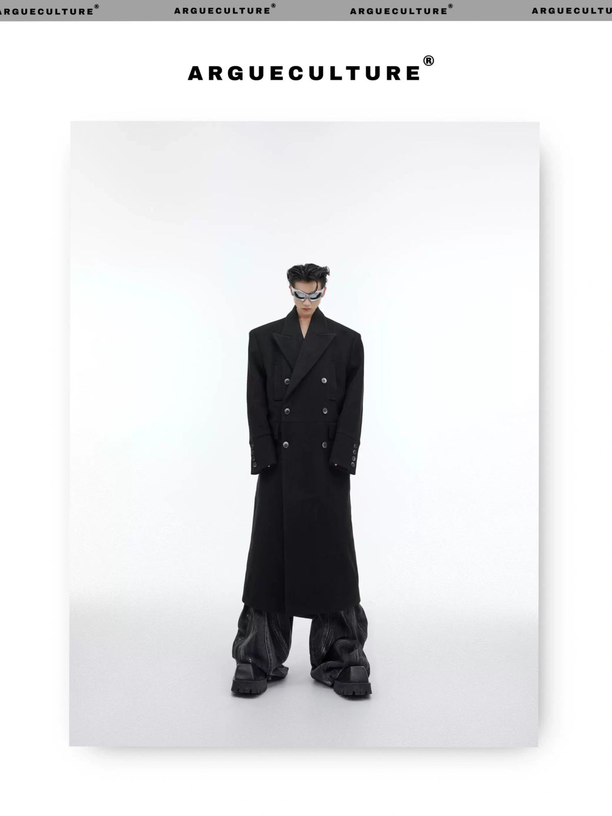 Longline Wool-Blend Overcoat with Padded Shoulders - description image 7