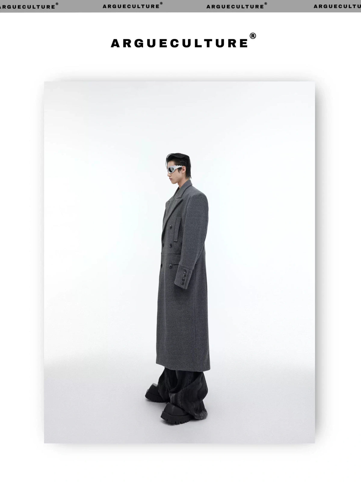 Longline Wool-Blend Overcoat with Padded Shoulders - description image 8
