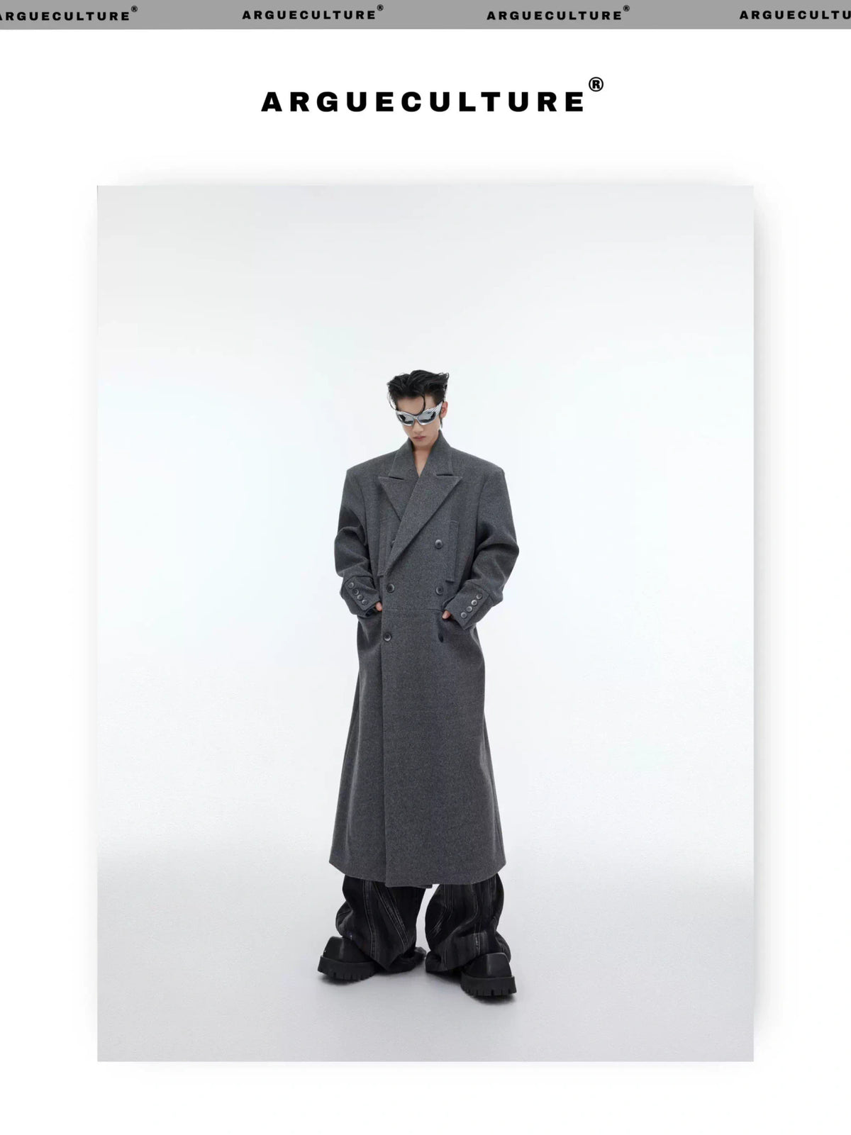 Longline Wool-Blend Overcoat with Padded Shoulders - description image 9