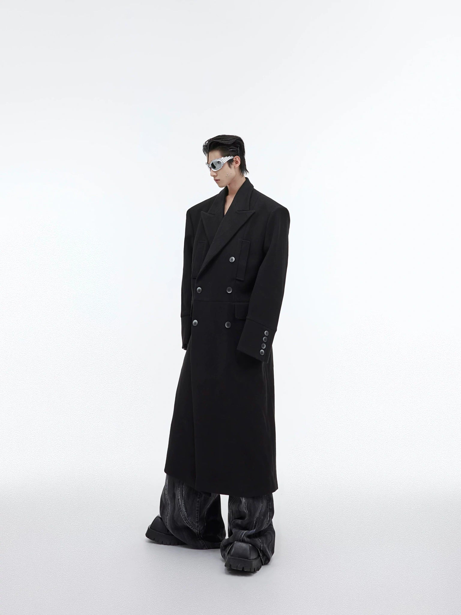 Longline Wool-Blend Overcoat with Padded Shoulders - main image 2