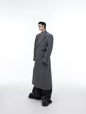 Longline Wool-Blend Overcoat with Padded Shoulders - main image 3