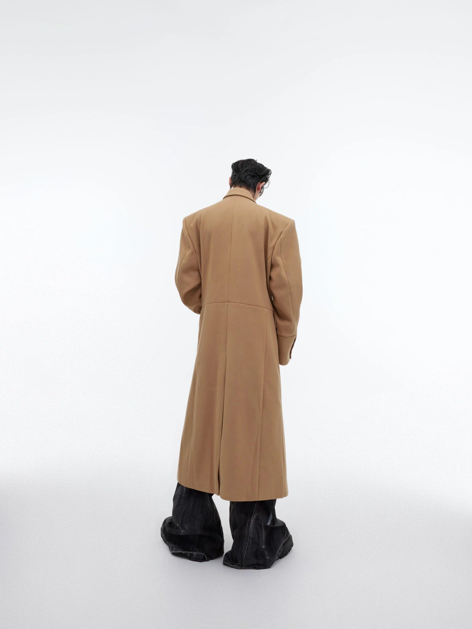 Longline Wool-Blend Overcoat with Padded Shoulders - main image 4