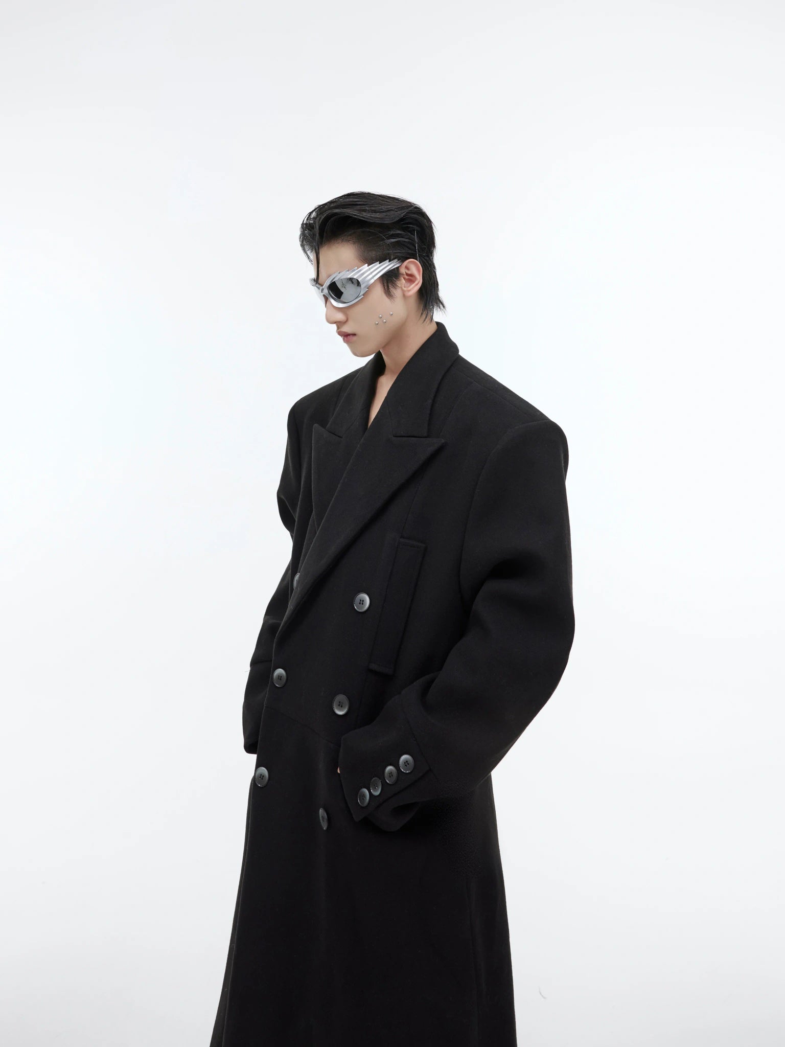 Longline Wool-Blend Overcoat with Padded Shoulders - main image 5