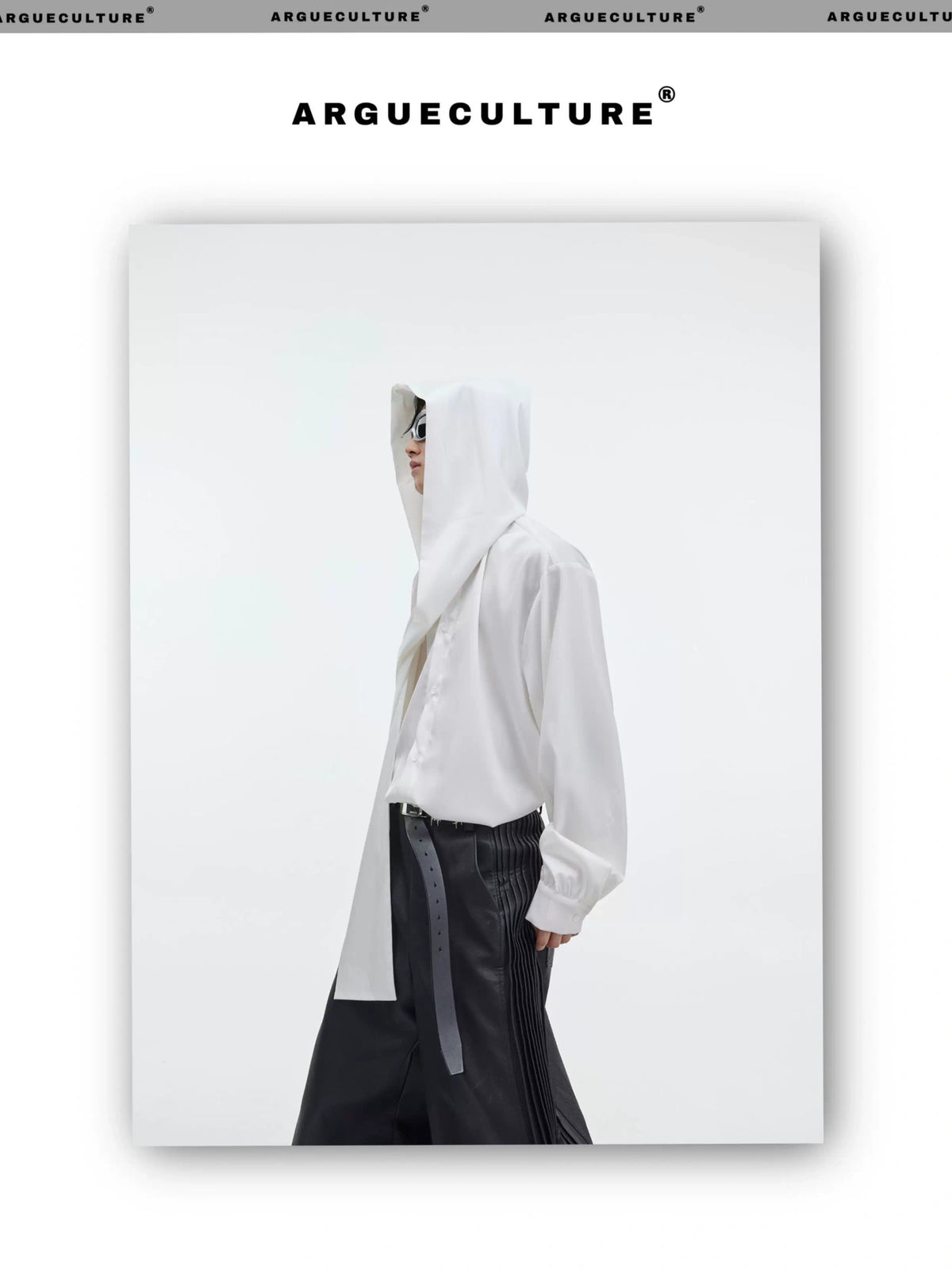 Loose V-Neck Hooded Button-Front Cotton Shirt - description image 5