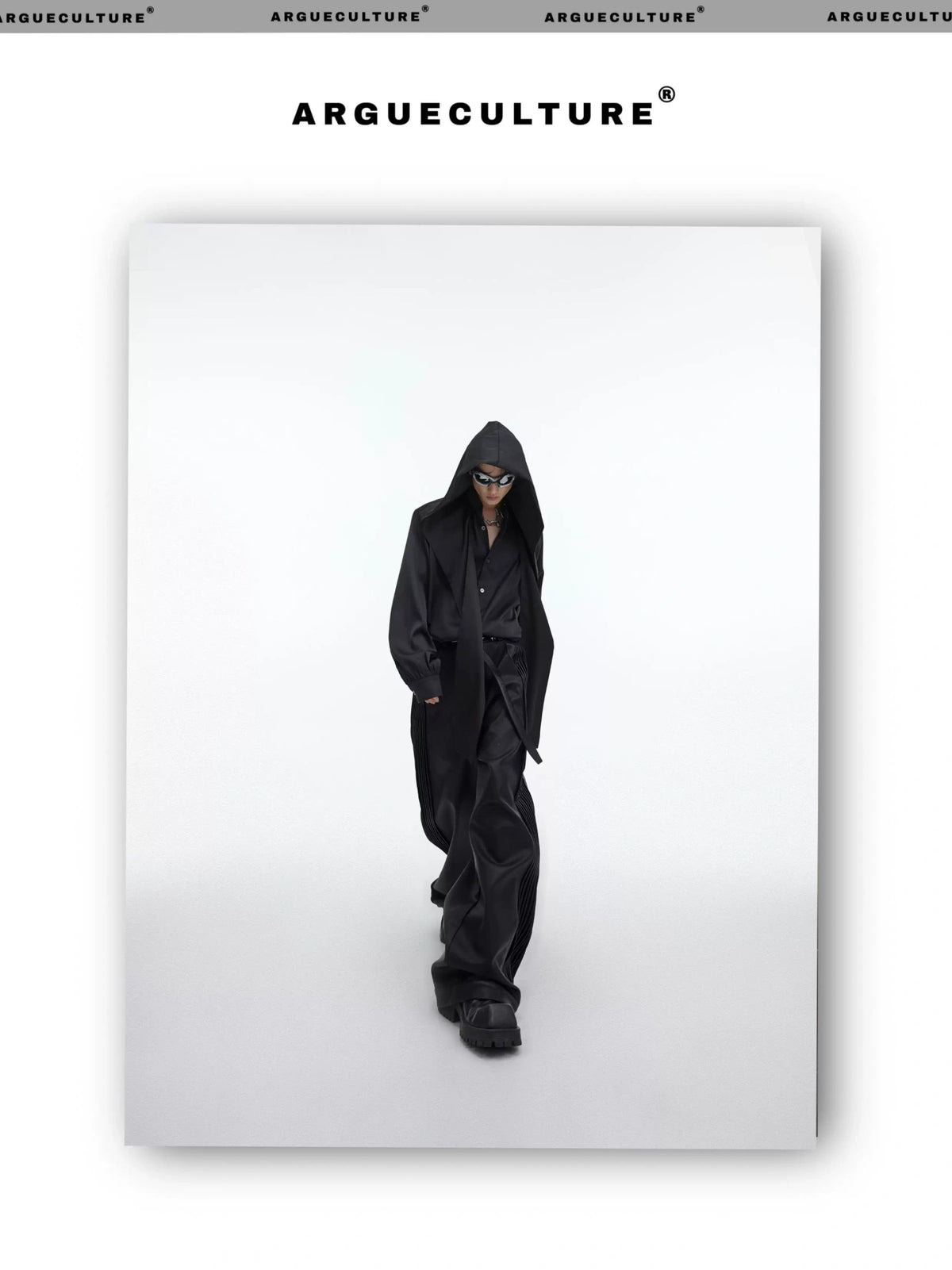 Loose V-Neck Hooded Button-Front Cotton Shirt - description image 11