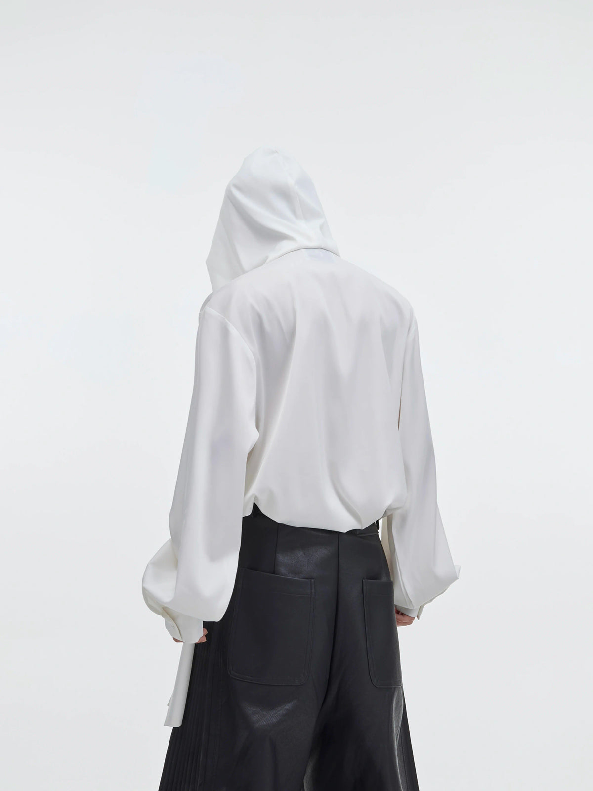Loose V-Neck Hooded Button-Front Cotton Shirt - main image 5
