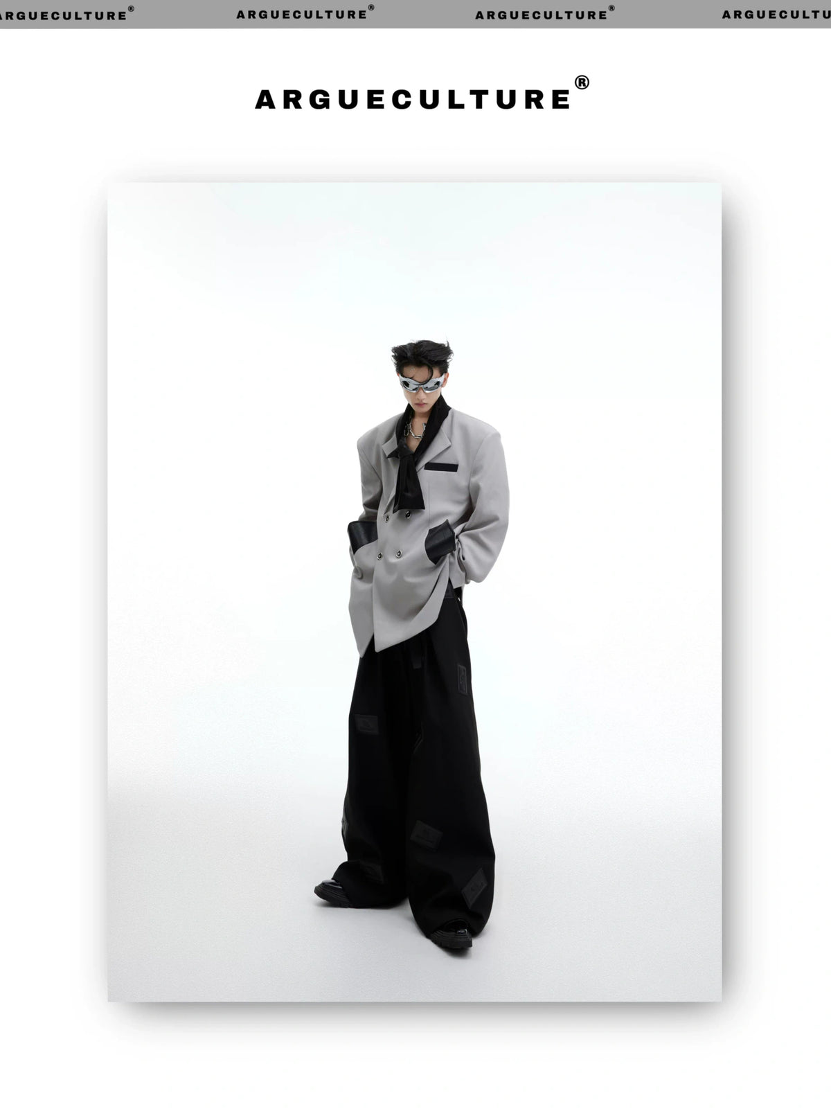 Color-Blocked Tie-Panel Double-Breasted Blazer - description image 5