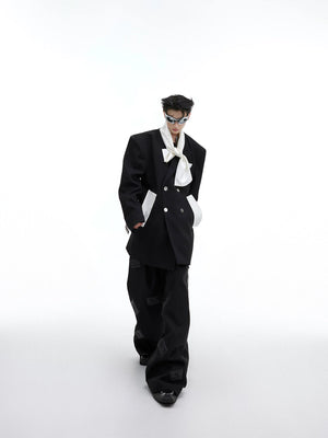 Color-Blocked Tie-Panel Double-Breasted Blazer - main image 5