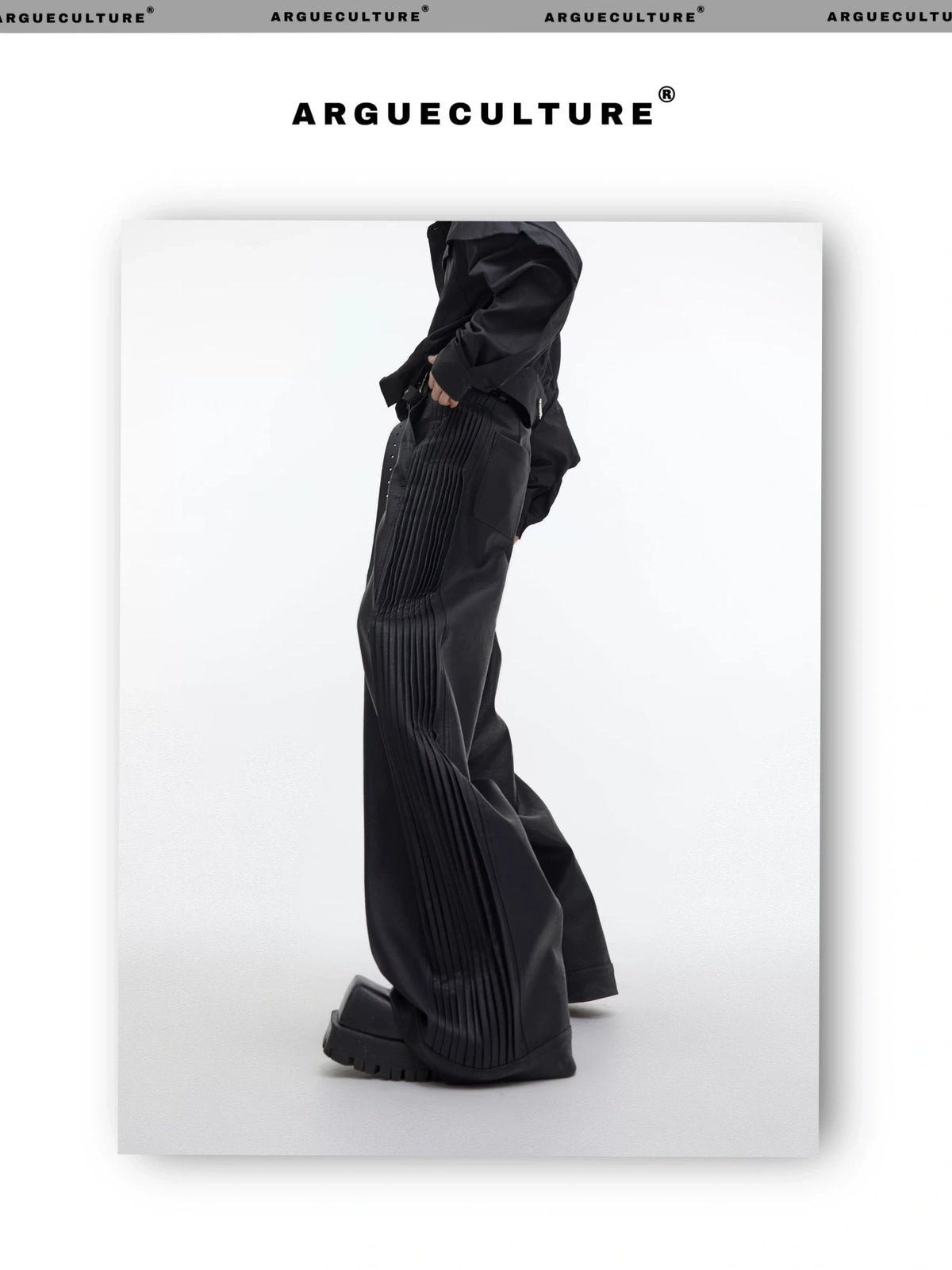 Matte PU Pleated Straight-Leg Pants | Black - description image 1