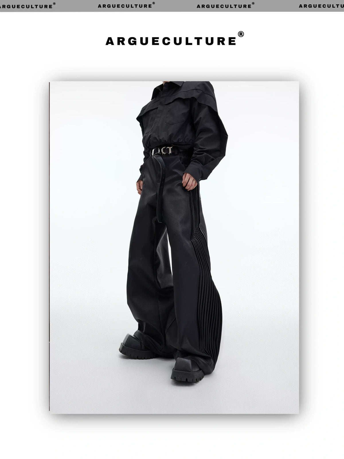 Matte PU Pleated Straight-Leg Pants | Black - description image 3