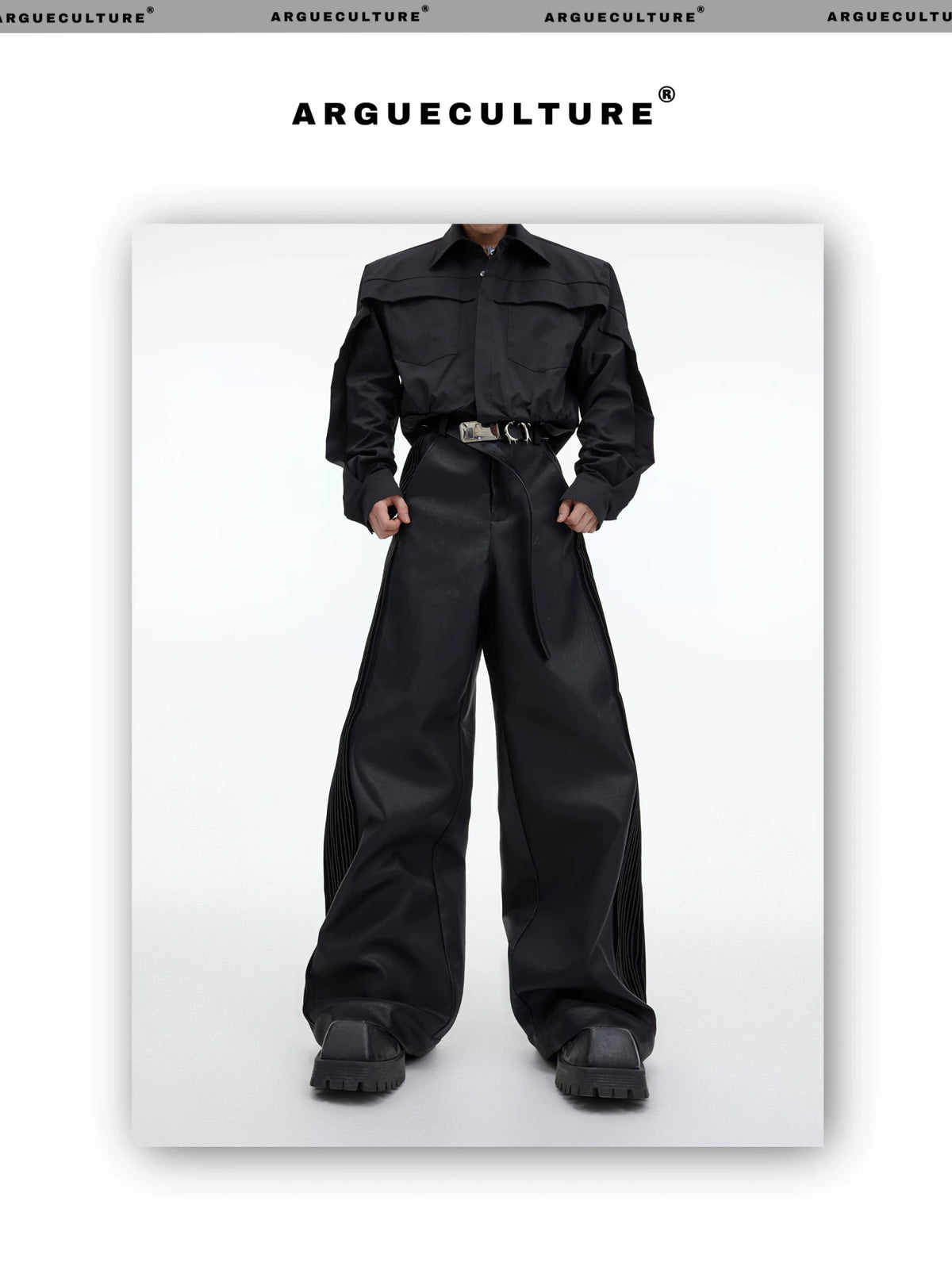 Matte PU Pleated Straight-Leg Pants | Black - description image 4