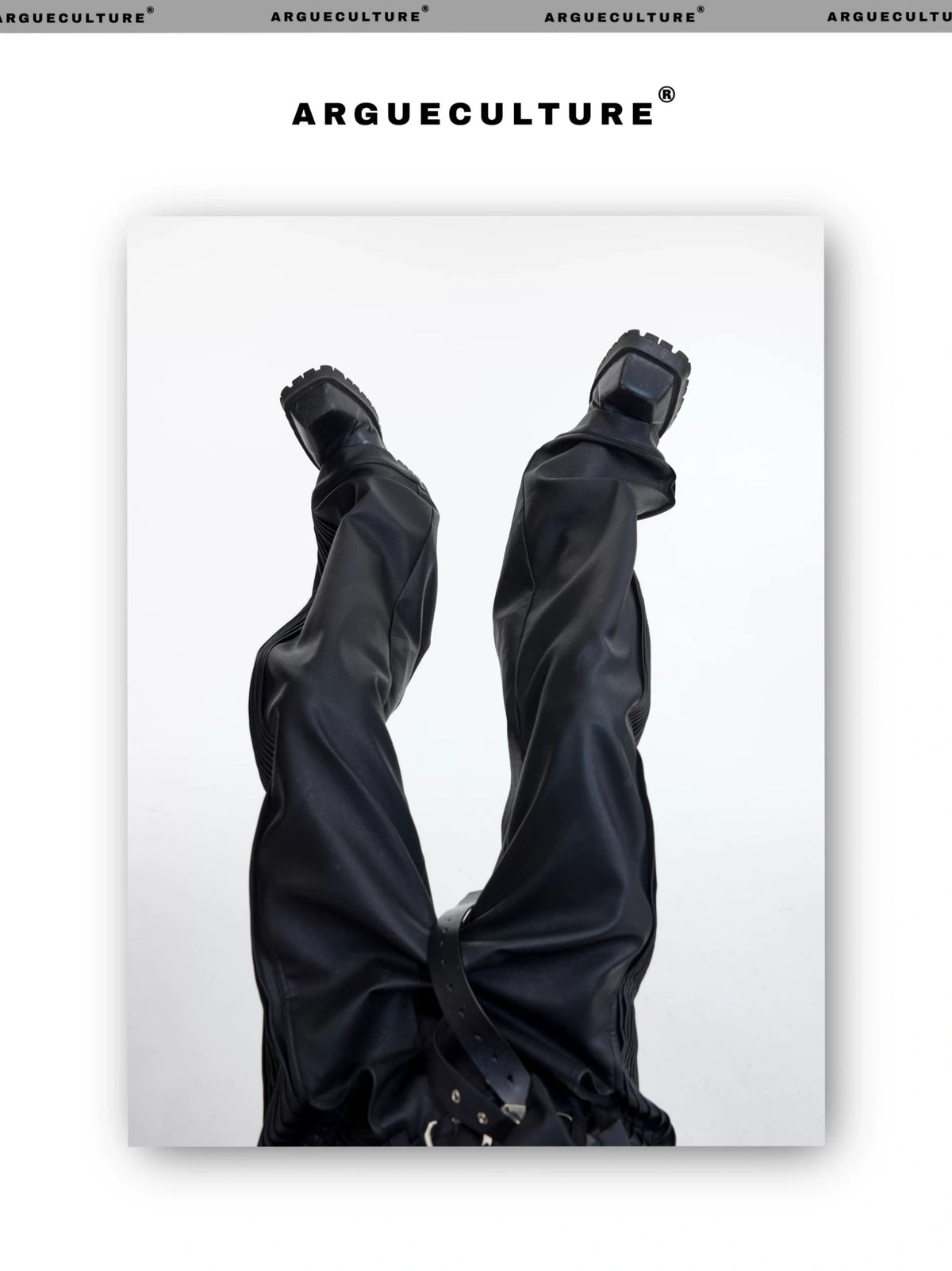Matte PU Pleated Straight-Leg Pants | Black - description image 5