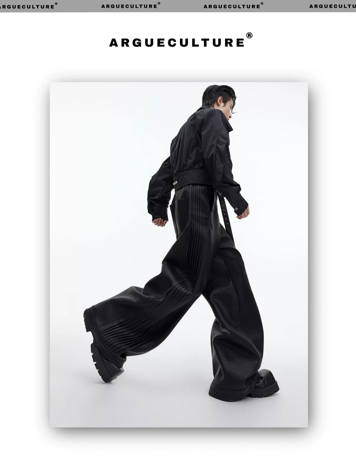 Matte PU Pleated Straight-Leg Pants | Black - description image 6