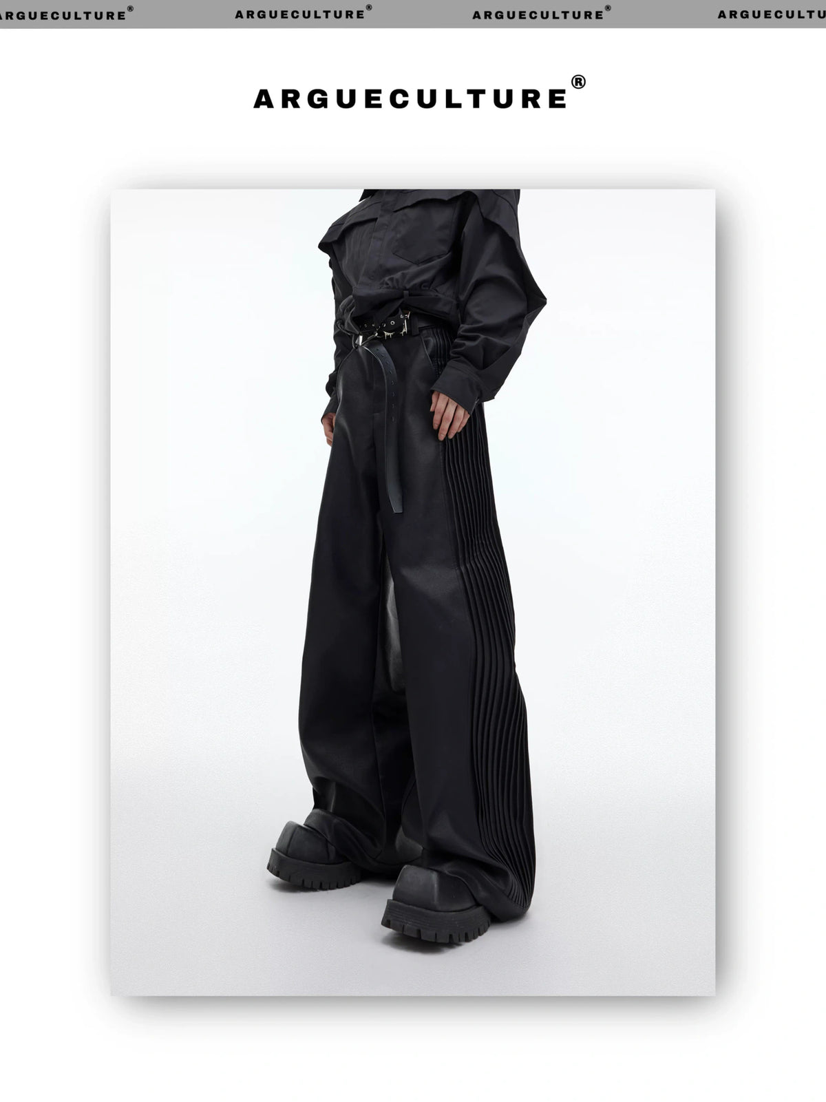 Matte PU Pleated Straight-Leg Pants | Black - description image 7